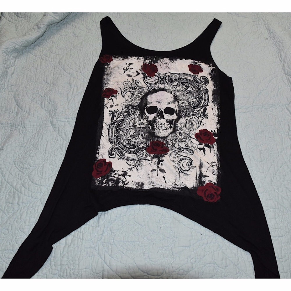 Black Skull & Roses Sharkbite Tank Top
